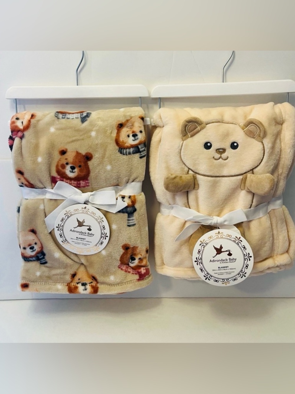 Adirondack Baby by Berkshire Lot of 2 Teddy Bear Baby Blankets 3D Winter Scarves